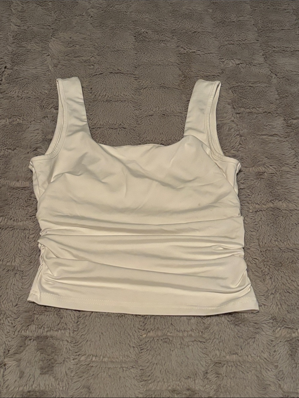 Square-Neck White Ruched Tank Top
